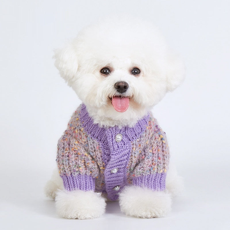 KFX-5224637 Soft Polyester Purple Dog Sweater Cardigan - Casual Pet Clothing, Sizes XL & XXL