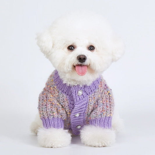 KFX-5224637 Soft Polyester Purple Dog Sweater Cardigan - Casual Pet Clothing, Sizes XL & XXL