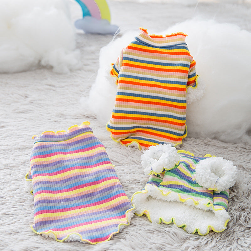 KFX-5225021 Colorful Knitted Dog Shirt in Soft Velvet Fabric - Breathable and Warm Rainbow Design