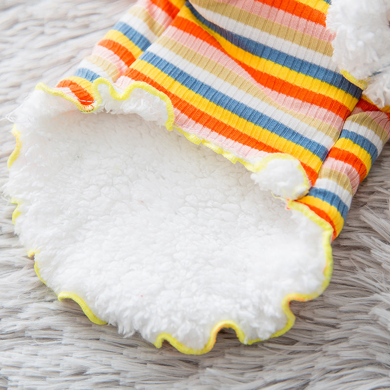 KFX-5225021 Colorful Knitted Dog Shirt in Soft Velvet Fabric - Breathable and Warm Rainbow Design