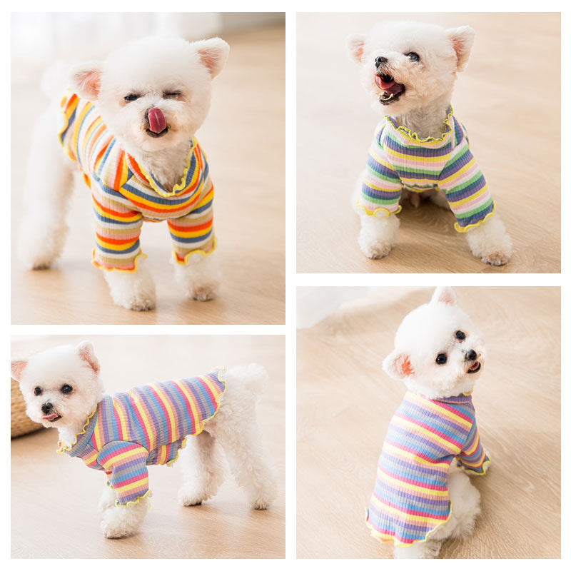 KFX-5225021 Colorful Knitted Dog Shirt in Soft Velvet Fabric - Breathable and Warm Rainbow Design