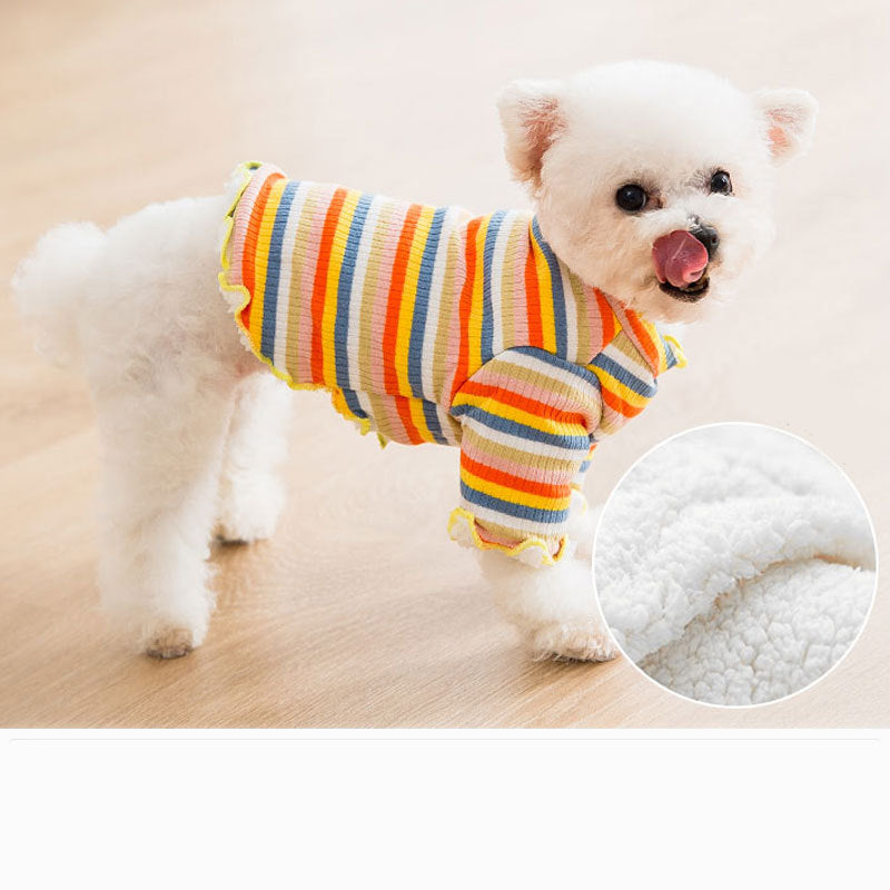 KFX-5225021 Colorful Knitted Dog Shirt in Soft Velvet Fabric - Breathable and Warm Rainbow Design