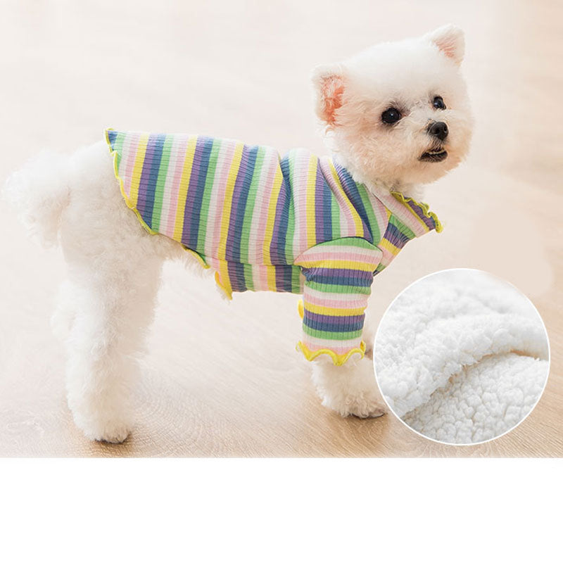 KFX-5225021 Colorful Knitted Dog Shirt in Soft Velvet Fabric - Breathable and Warm Rainbow Design
