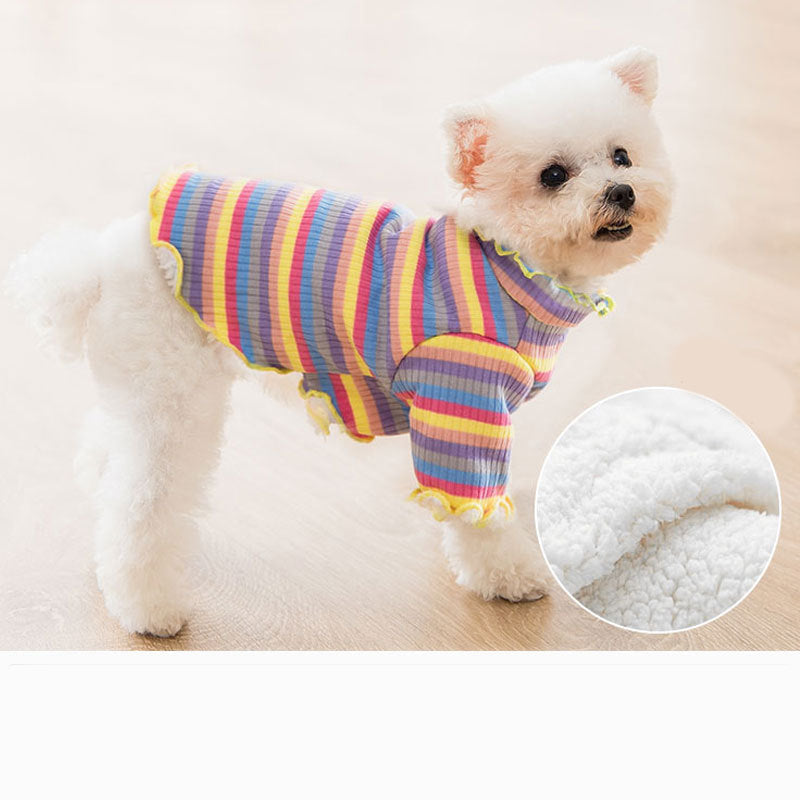 KFX-5225021 Colorful Knitted Dog Shirt in Soft Velvet Fabric - Breathable and Warm Rainbow Design