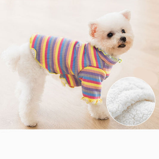 KFX-5225021 Colorful Knitted Dog Shirt in Soft Velvet Fabric - Breathable and Warm Rainbow Design