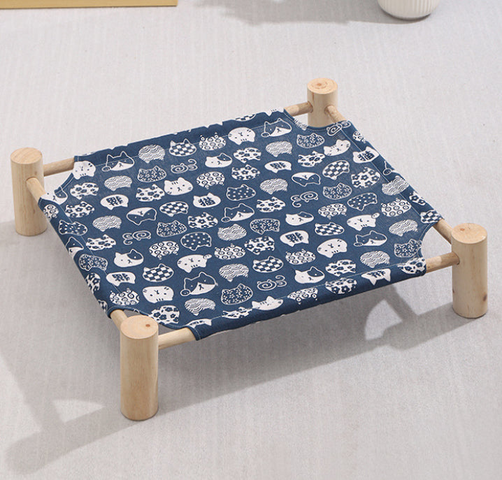 KFX-5225277 Elevated Solid Wood Pet Bed with Removable and Washable Mats for Cats and Dogs