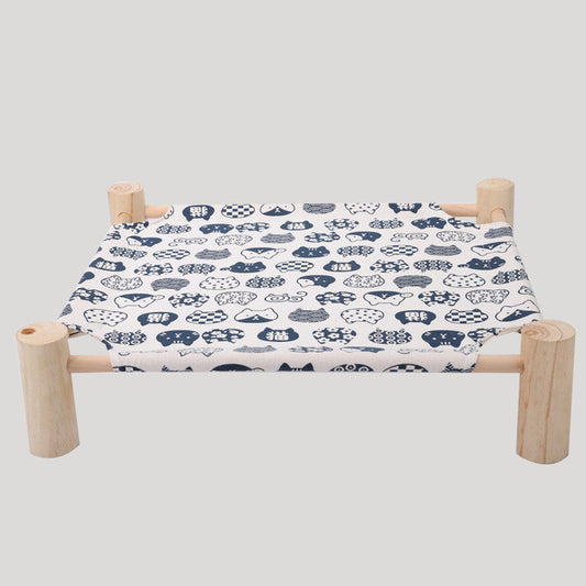 KFX-5225277 Elevated Solid Wood Pet Bed with Removable and Washable Mats for Cats and Dogs