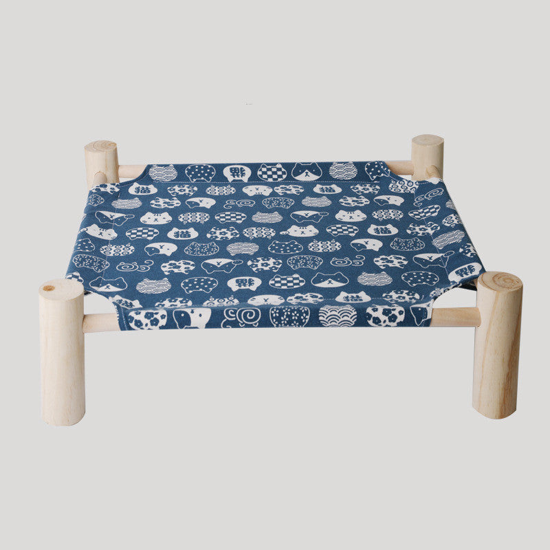 KFX-5225277 Elevated Solid Wood Pet Bed with Removable and Washable Mats for Cats and Dogs