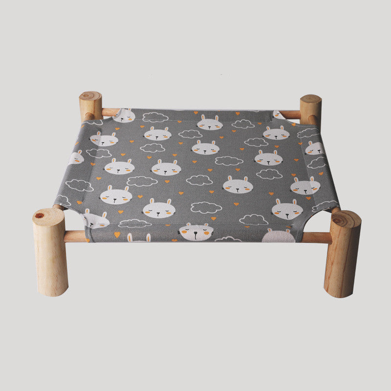 KFX-5225277 Elevated Solid Wood Pet Bed with Removable and Washable Mats for Cats and Dogs