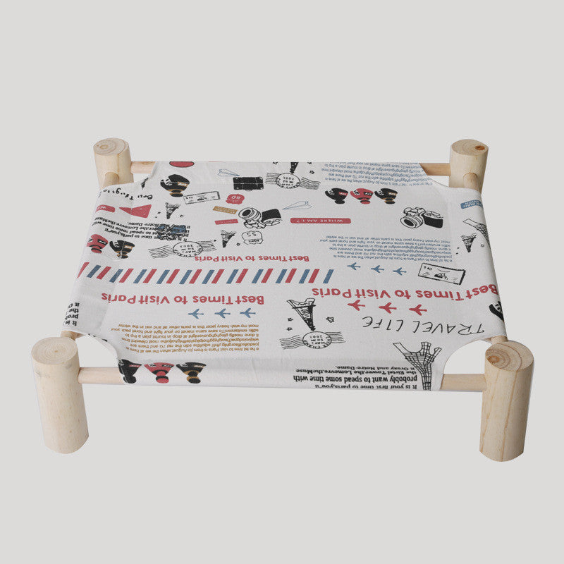 KFX-5225277 Elevated Solid Wood Pet Bed with Removable and Washable Mats for Cats and Dogs