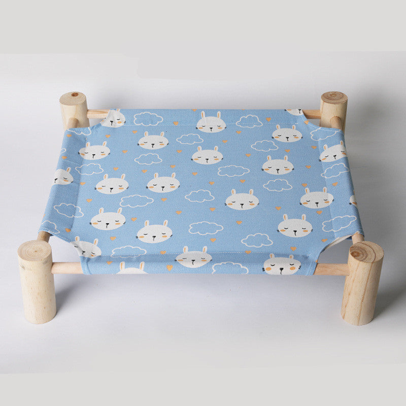 KFX-5225277 Elevated Solid Wood Pet Bed with Removable and Washable Mats for Cats and Dogs