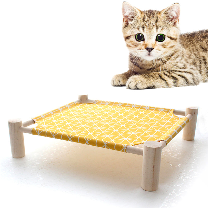 KFX-5225277 Elevated Solid Wood Pet Bed with Removable and Washable Mats for Cats and Dogs