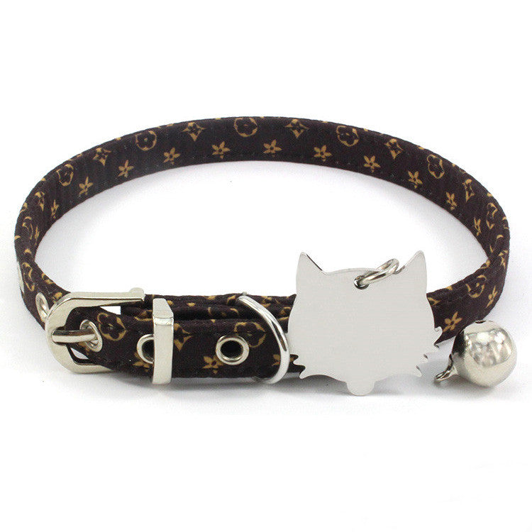 KFX-5226429 Double-Sided Laser Engraved Flower Pattern Pet Collar with Copper Bell - Adjustable Sizes Available