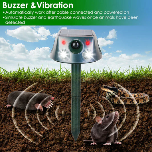 KFX-5228093 Solar Rechargeable Animal Repeller with Ultrasonic, Buzzer, and Vibration Modes - IP66 Waterproof, 2200mAh Battery