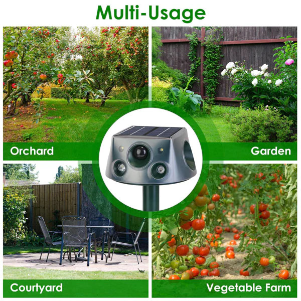KFX-5228093 Solar Rechargeable Animal Repeller with Ultrasonic, Buzzer, and Vibration Modes - IP66 Waterproof, 2200mAh Battery