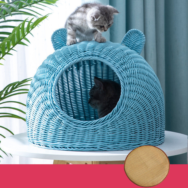 KFX-5230653 Imitation Rattan Semi-enclosed Cat Kennel with Cooler Mat Options