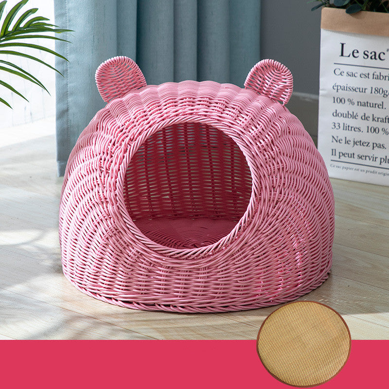 KFX-5230653 Imitation Rattan Semi-enclosed Cat Kennel with Cooler Mat Options