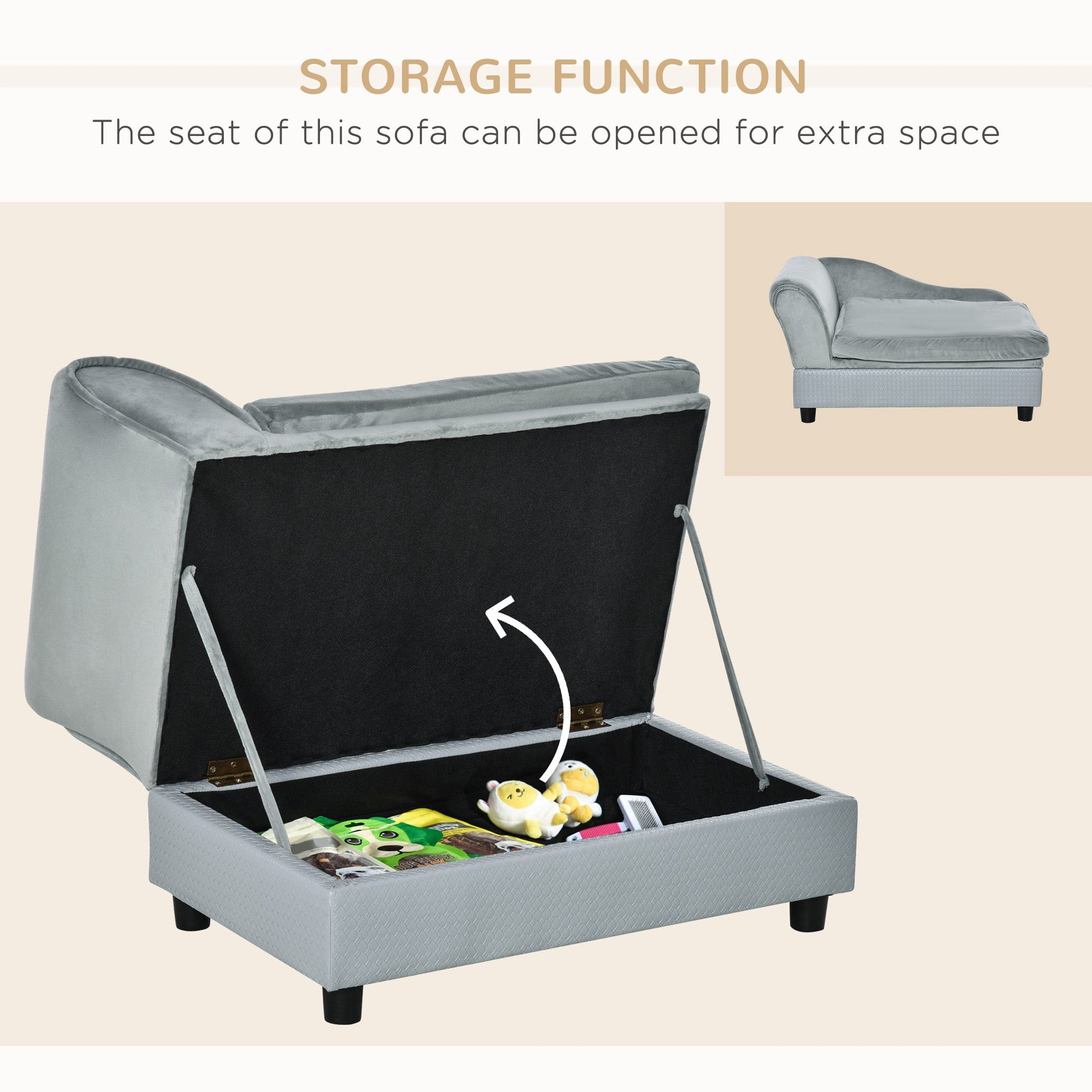 KFX-5231037 Comfy Dog Couch with Hidden Storage - Perfect for Small Pets, Pale Gray
