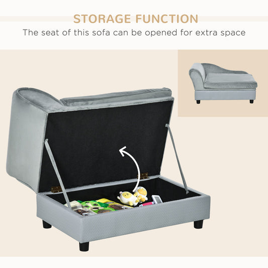 KFX-5231037 Comfy Dog Couch with Hidden Storage - Perfect for Small Pets, Pale Gray