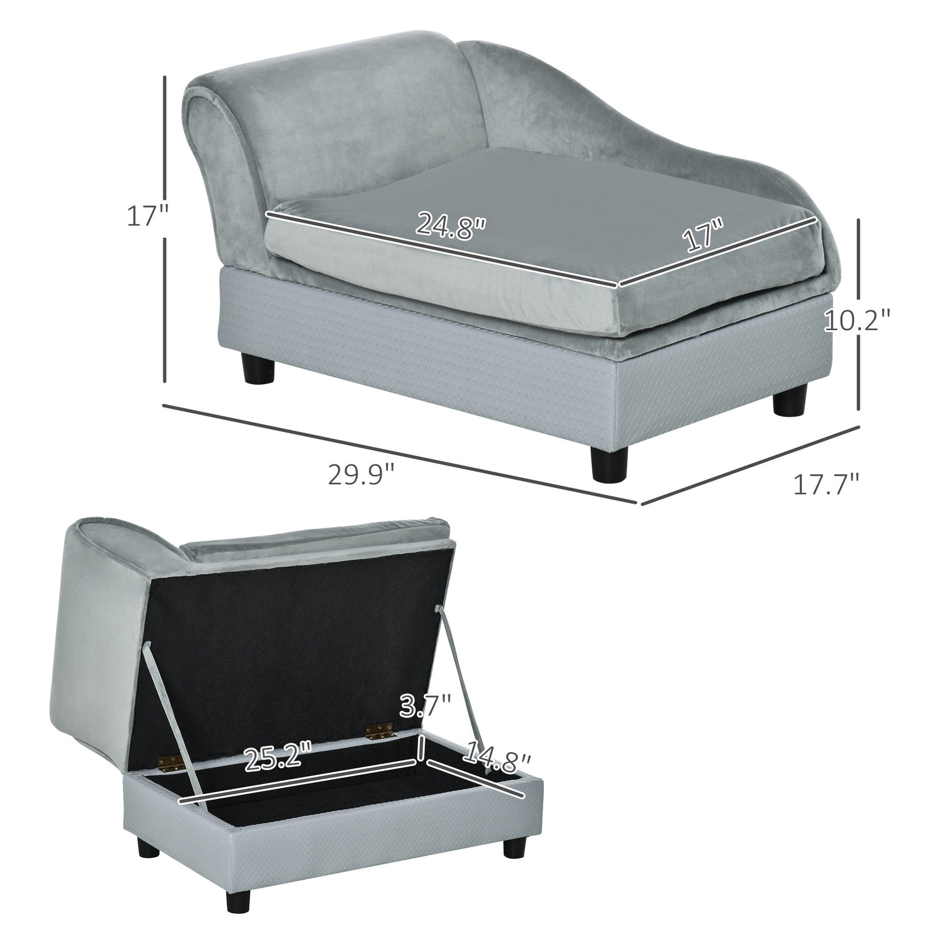 KFX-5231037 Comfy Dog Couch with Hidden Storage - Perfect for Small Pets, Pale Gray