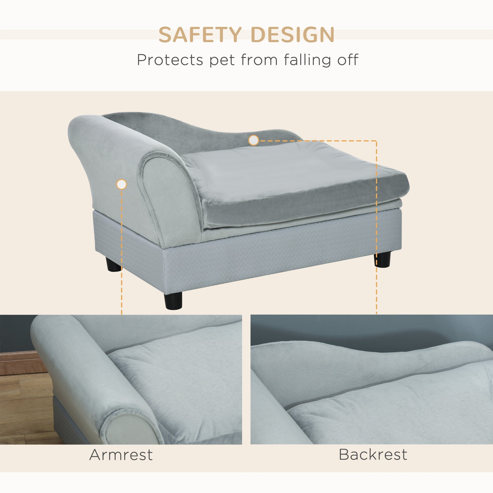 KFX-5231037 Comfy Dog Couch with Hidden Storage - Perfect for Small Pets, Pale Gray