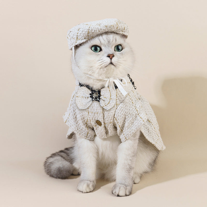 KFX-5234749 Classic Style Cat Hat and Coat Set with Matching Skirt - Available in White and Black, Multiple Sizes
