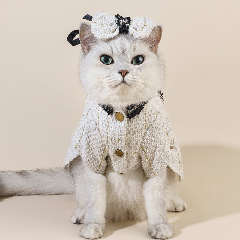 KFX-5234749 Classic Style Cat Hat and Coat Set with Matching Skirt - Available in White and Black, Multiple Sizes