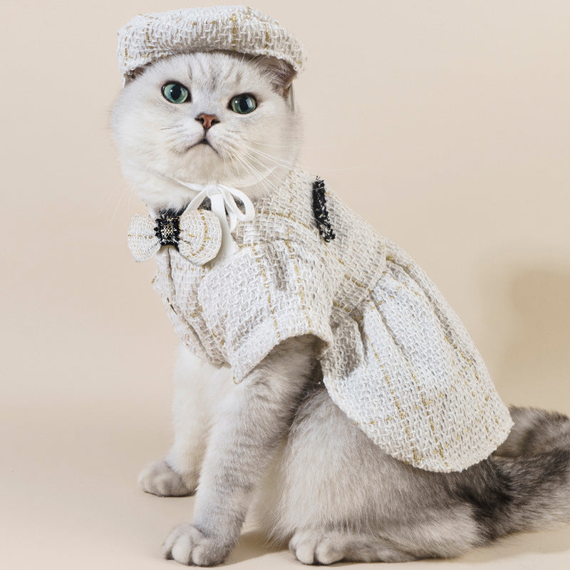KFX-5234749 Classic Style Cat Hat and Coat Set with Matching Skirt - Available in White and Black, Multiple Sizes