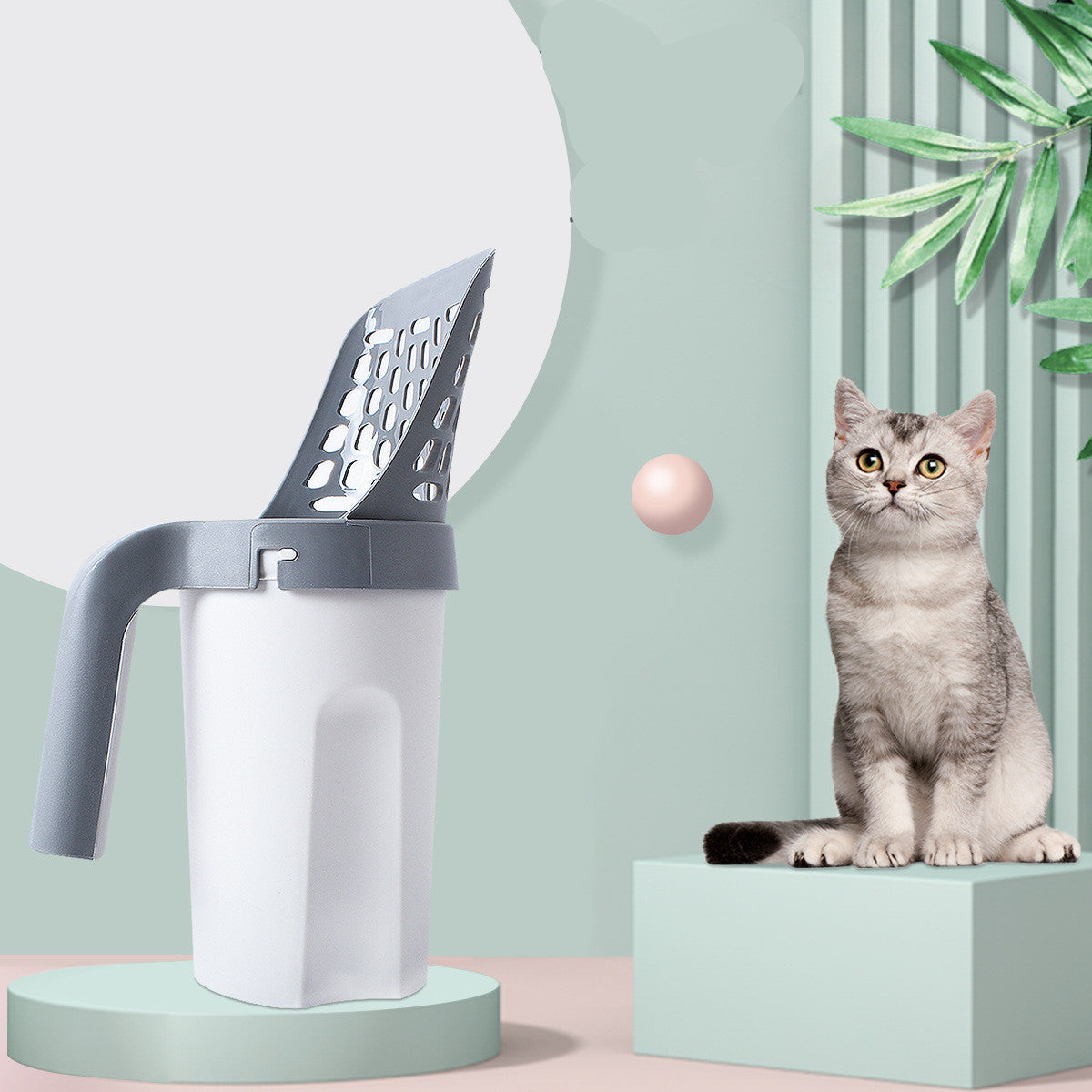 KFX-5236157 Integrated Cat Litter Scoop with Trash Can for Easy Waste Disposal and Cleaning