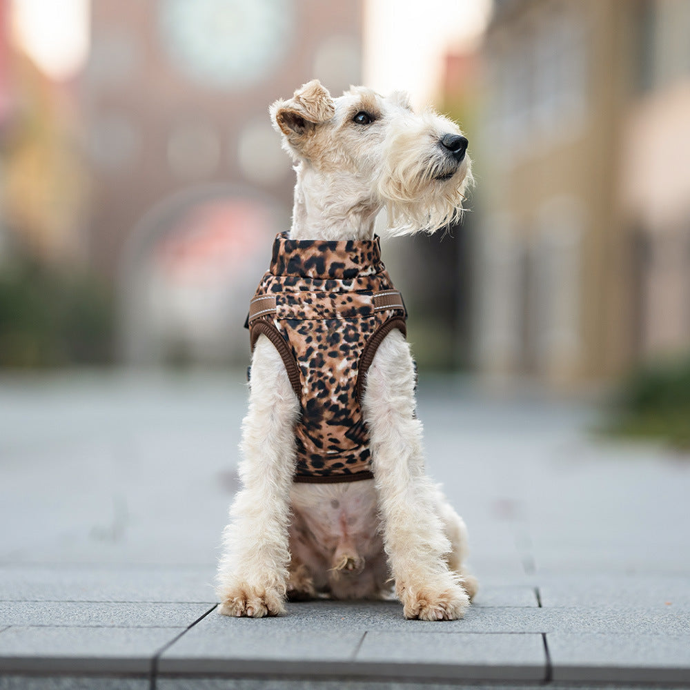 KFX-5236925 Leopard Print Pet Clothing with Integrated Traction Rope – Casual Style for Sizes S to 2XL