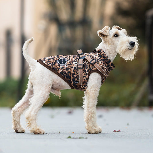KFX-5236925 Leopard Print Pet Clothing with Integrated Traction Rope – Casual Style for Sizes S to 2XL