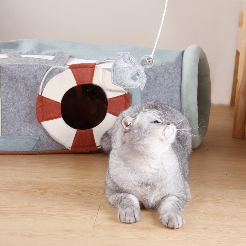 KFX-5237437 Folding Cat Scratcher Tunnel - Semi-Enclosed Pet Nest for Cats