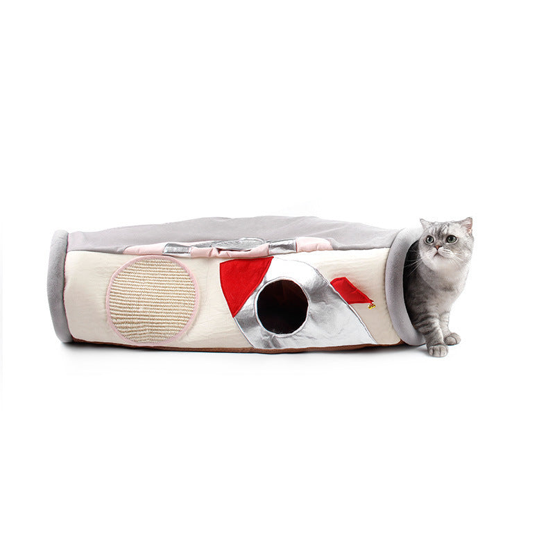 KFX-5237437 Folding Cat Scratcher Tunnel - Semi-Enclosed Pet Nest for Cats
