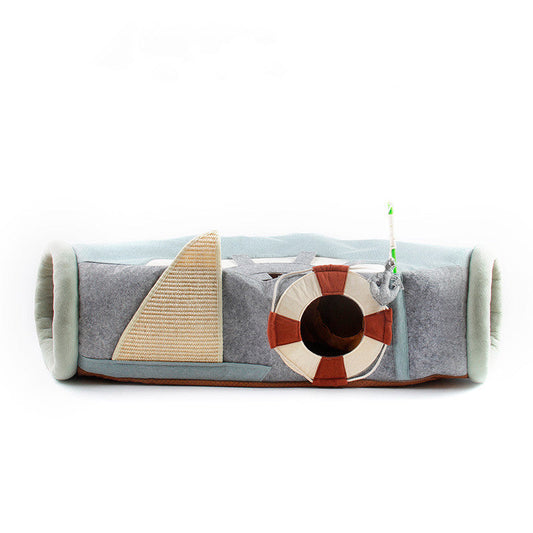 KFX-5237437 Folding Cat Scratcher Tunnel - Semi-Enclosed Pet Nest for Cats