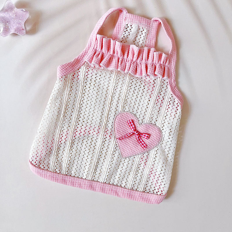 KFX-5237949 Sweetheart Embroidered Cool Breathable Vest for Cats and Dogs - Cream Yellow, Avocado Green, Pink, Size XS-XL