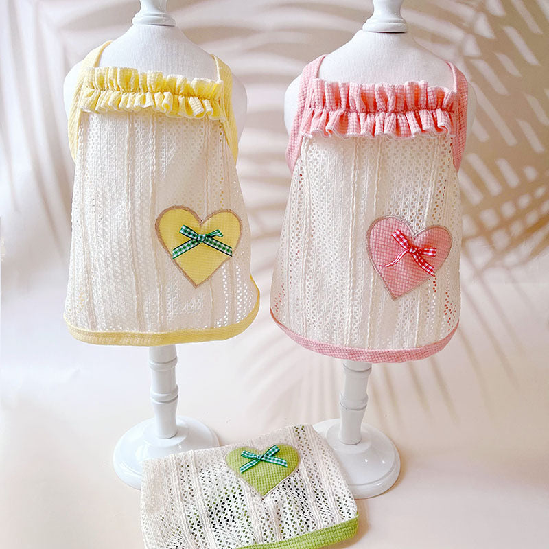 KFX-5237949 Sweetheart Embroidered Cool Breathable Vest for Cats and Dogs - Cream Yellow, Avocado Green, Pink, Size XS-XL