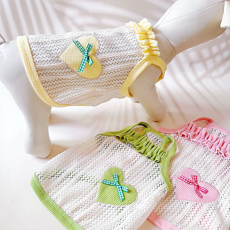 KFX-5237949 Sweetheart Embroidered Cool Breathable Vest for Cats and Dogs - Cream Yellow, Avocado Green, Pink, Size XS-XL