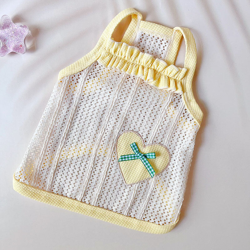KFX-5237949 Sweetheart Embroidered Cool Breathable Vest for Cats and Dogs - Cream Yellow, Avocado Green, Pink, Size XS-XL