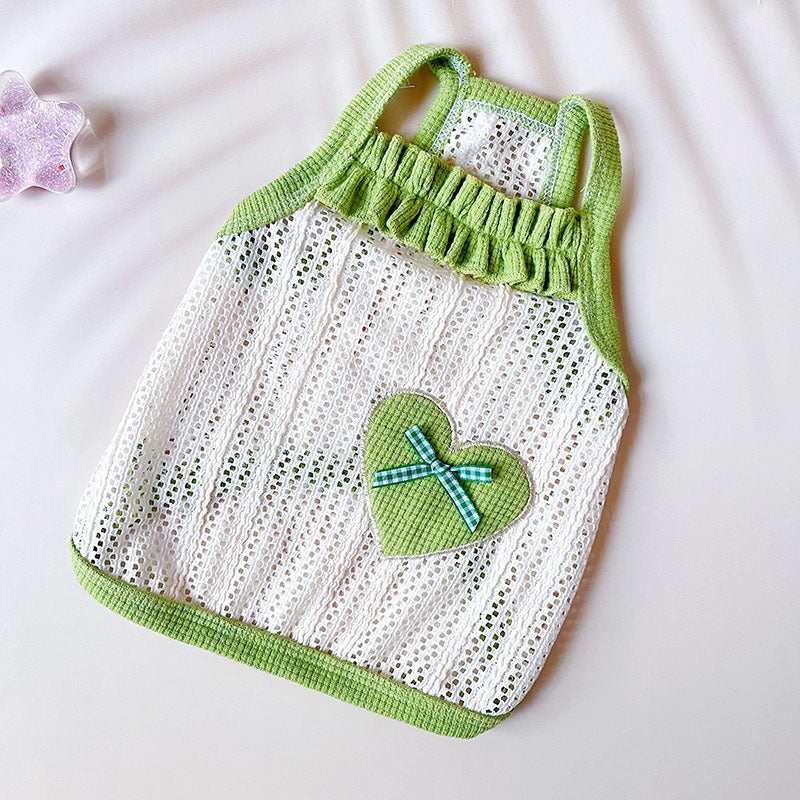 KFX-5237949 Sweetheart Embroidered Cool Breathable Vest for Cats and Dogs - Cream Yellow, Avocado Green, Pink, Size XS-XL