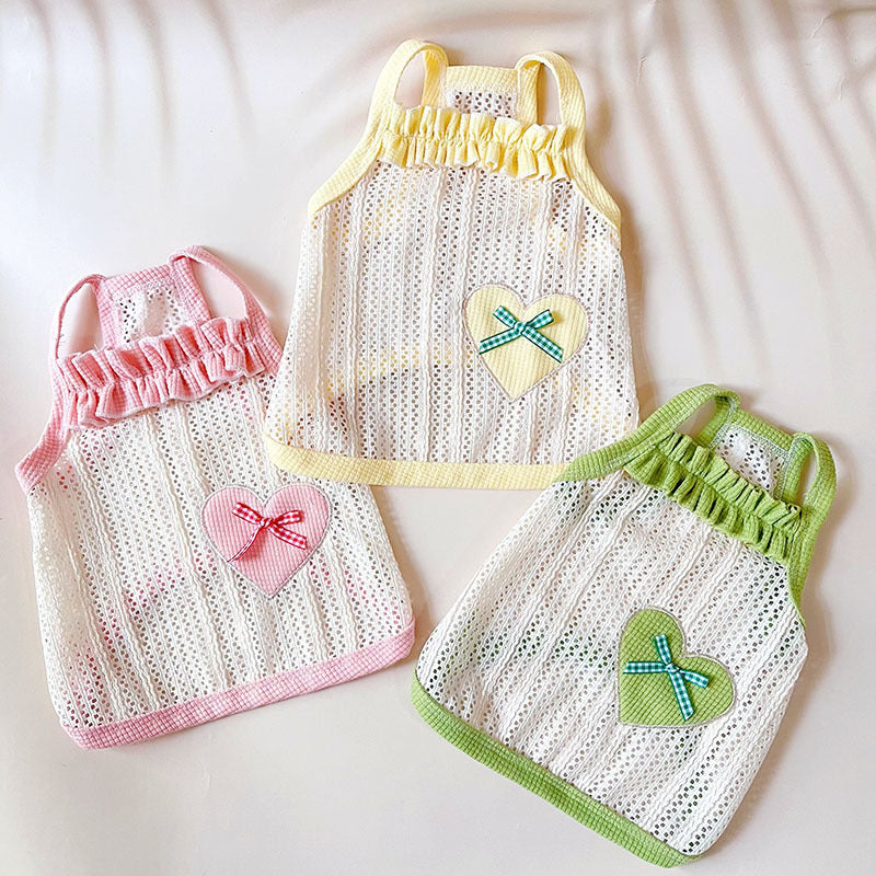 KFX-5237949 Sweetheart Embroidered Cool Breathable Vest for Cats and Dogs - Cream Yellow, Avocado Green, Pink, Size XS-XL