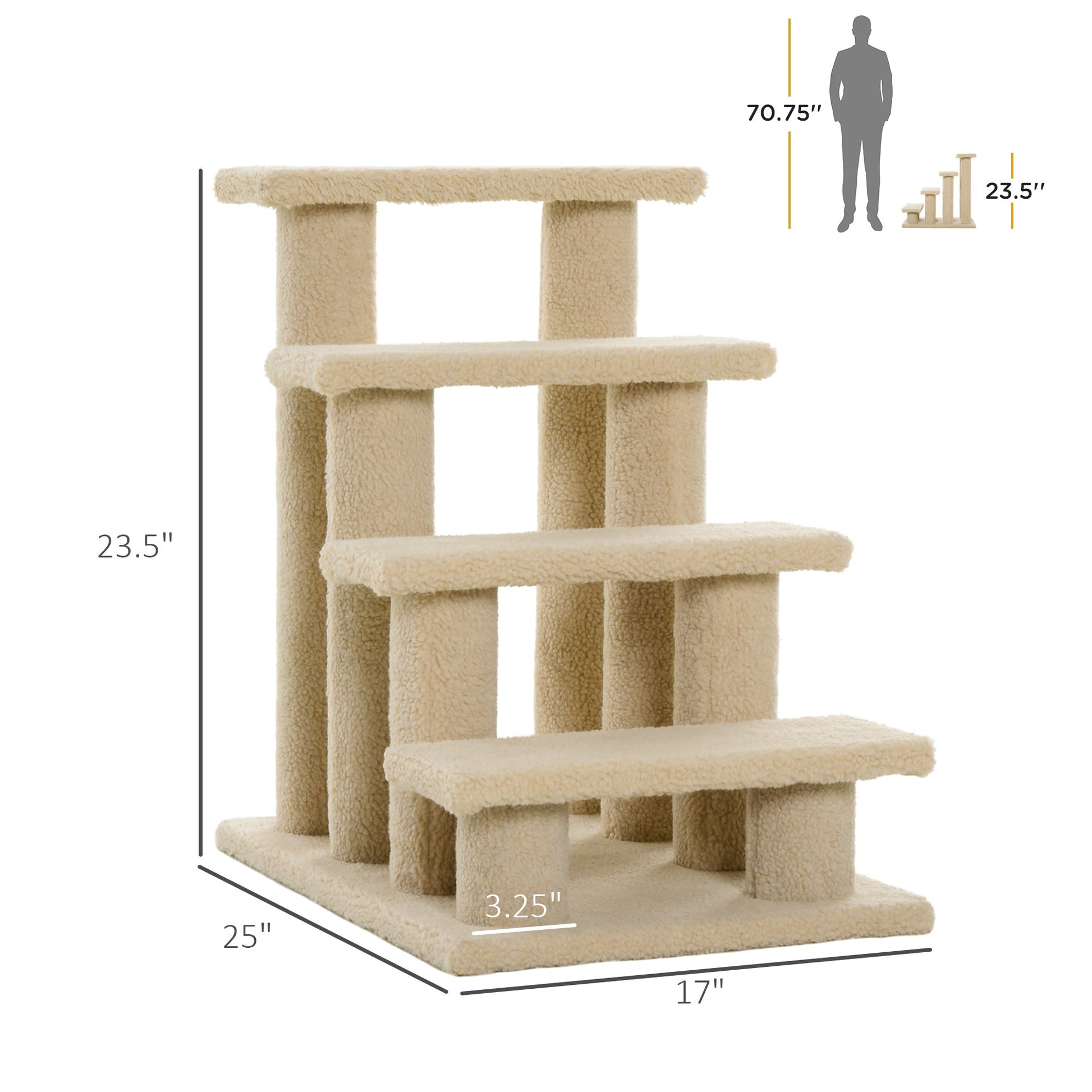 KFX-5241405 4-Step Multi-Level Carpeted Cat Scratching Post and Pet Stairs for Senior and Recovering Cats