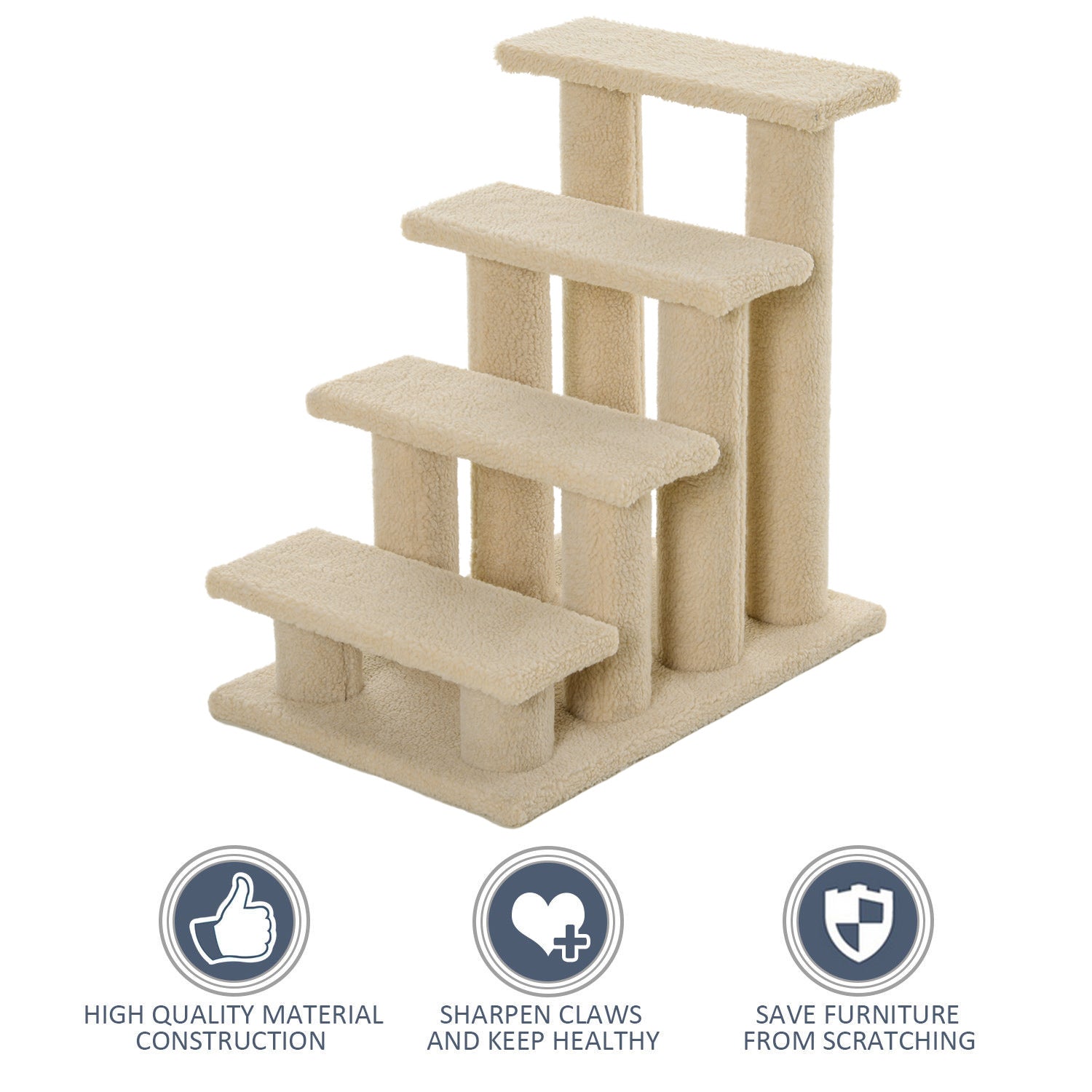 KFX-5241405 4-Step Multi-Level Carpeted Cat Scratching Post and Pet Stairs for Senior and Recovering Cats