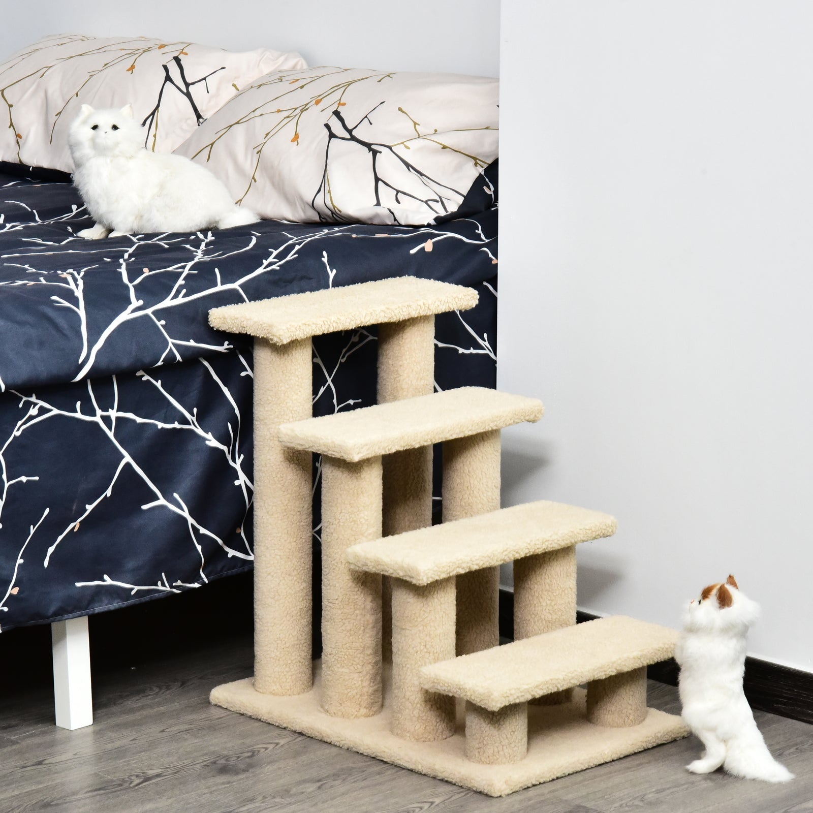 KFX-5241405 4-Step Multi-Level Carpeted Cat Scratching Post and Pet Stairs for Senior and Recovering Cats