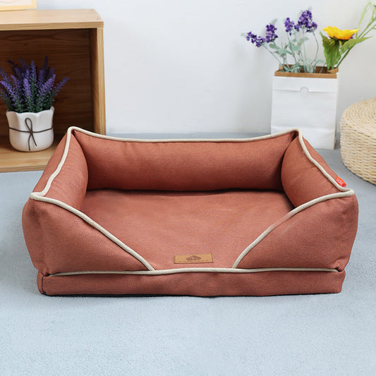 KFX-5242173 Linen Square Nest Dog Bed - Removable & Washable, Four Seasons Universal Design, Multiple Colors & Sizes Available