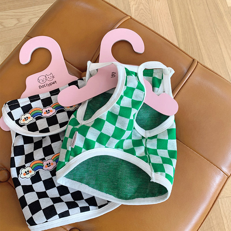 KFX-5243709 Stylish Plaid Vest for Pets in Green and White or Black and White Patterns
