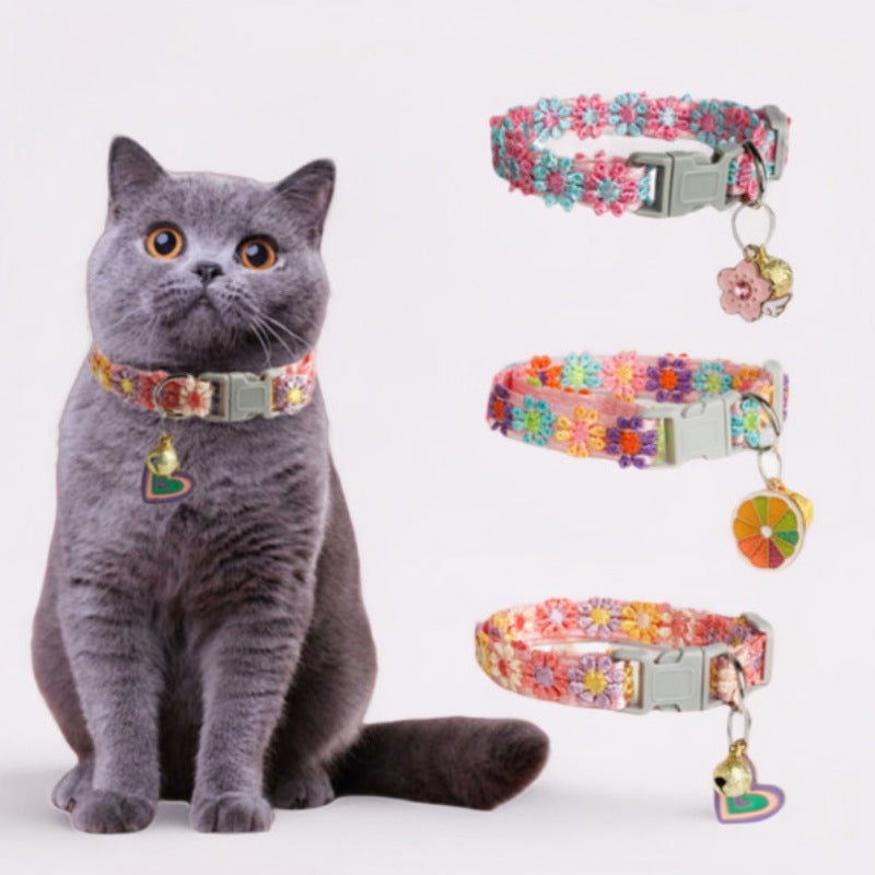 KFX-5245885 Lace Embroidery Trim Pet Collar for Cats in Floral Patterns