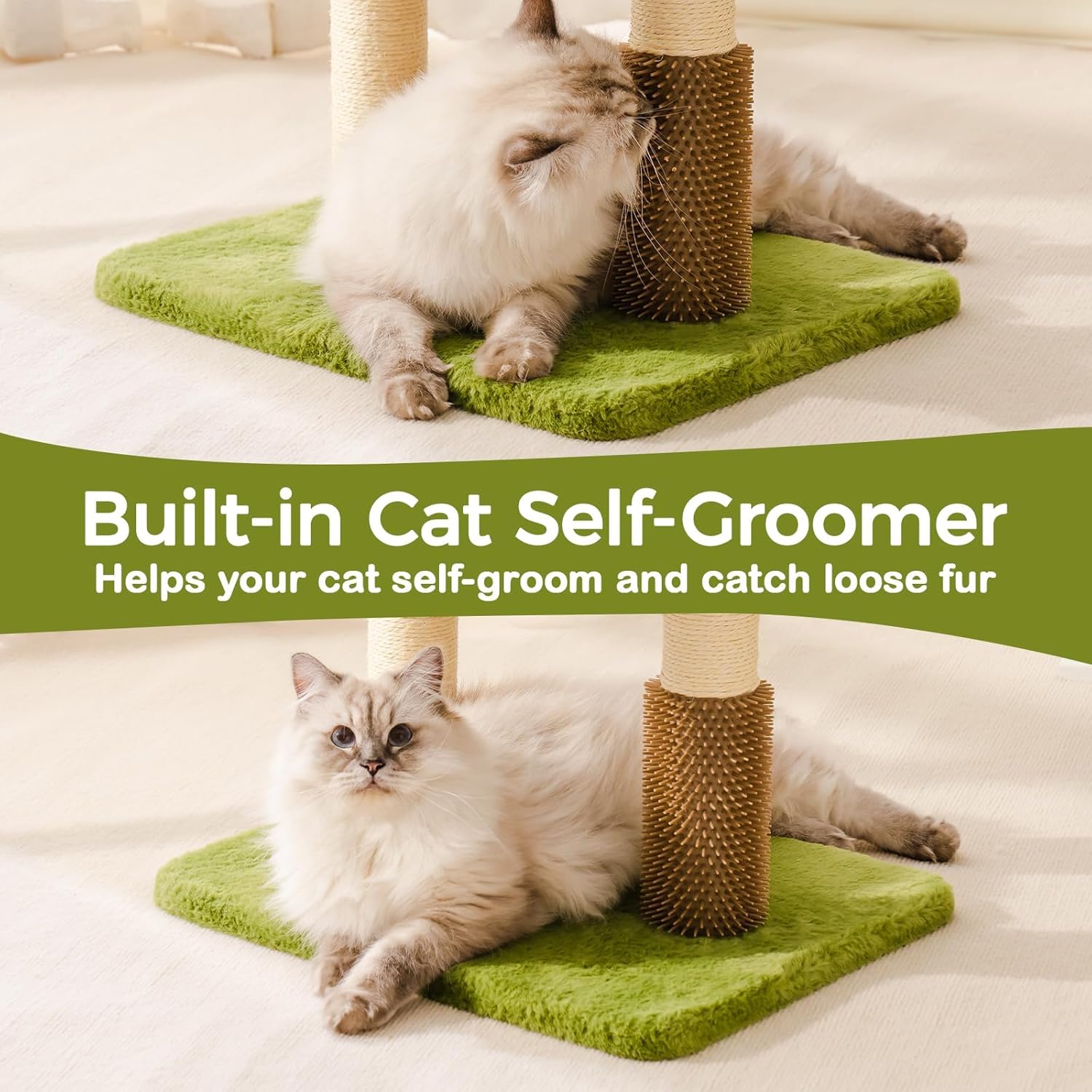 KFX-5247165 Multi-Level Cat Tree with Removable Perch, Self-Grooming Brush, and Interactive Toys for Indoor Cats - Green