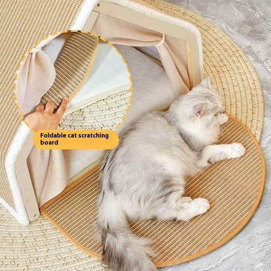 KFX-5247933 Durable Wood Cat Tent with Scratch Board - Plus-Sized Design for Comfort