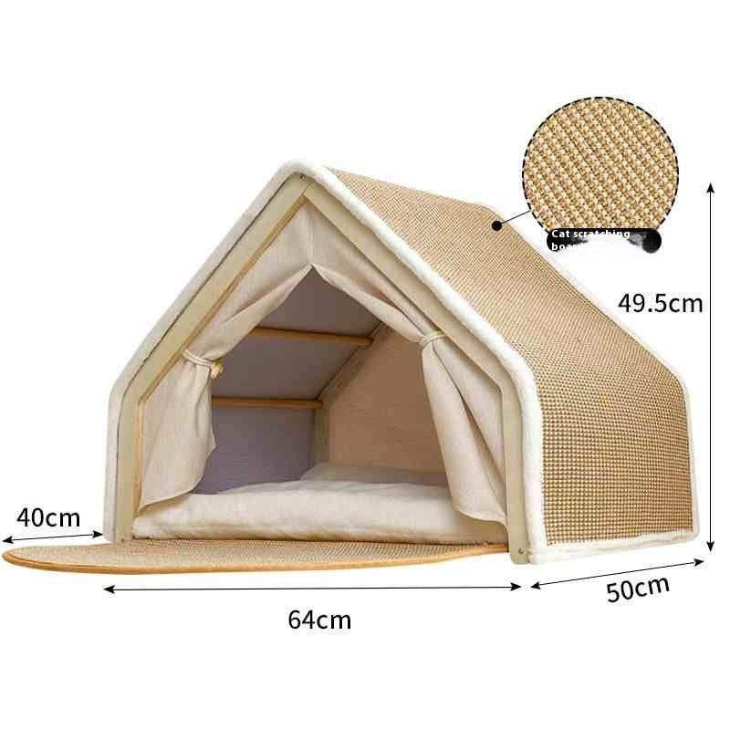 KFX-5247933 Durable Wood Cat Tent with Scratch Board - Plus-Sized Design for Comfort
