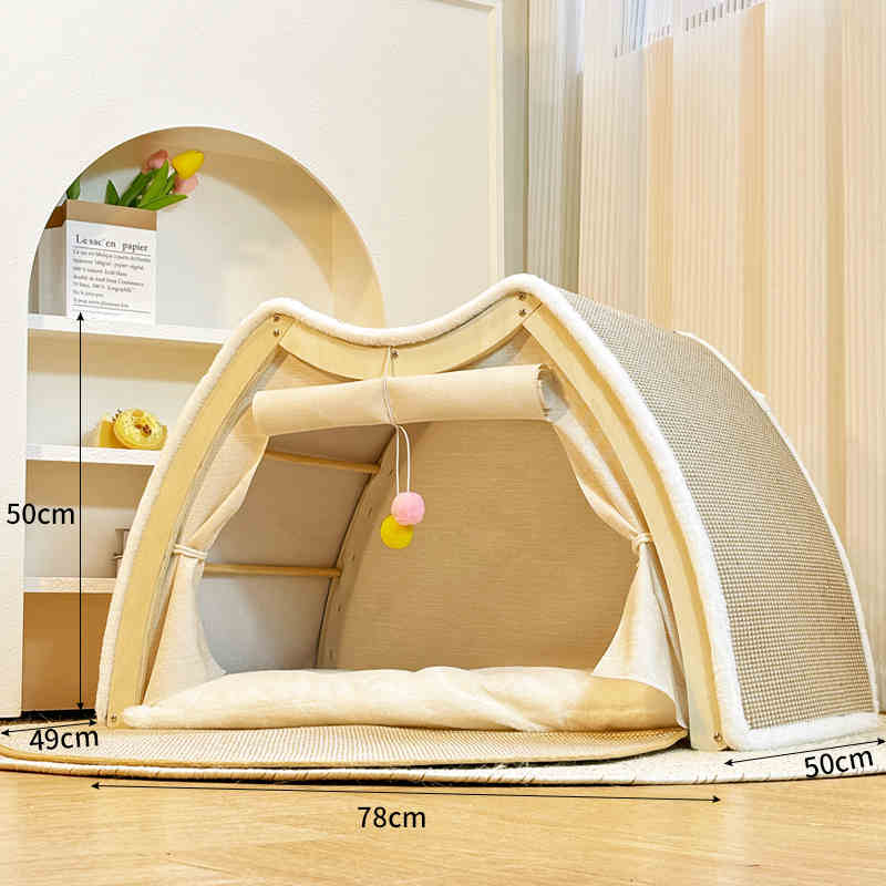 KFX-5247933 Durable Wood Cat Tent with Scratch Board - Plus-Sized Design for Comfort